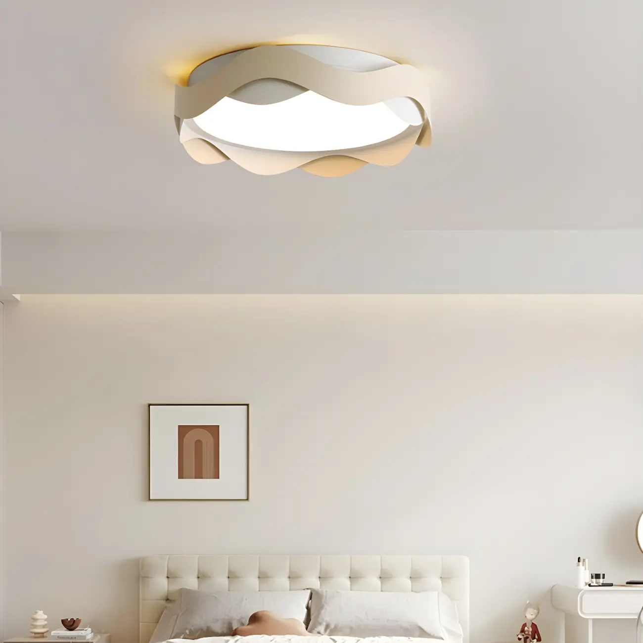White Art Deco LED 3-Gear Dimming Flush Ceiling Light