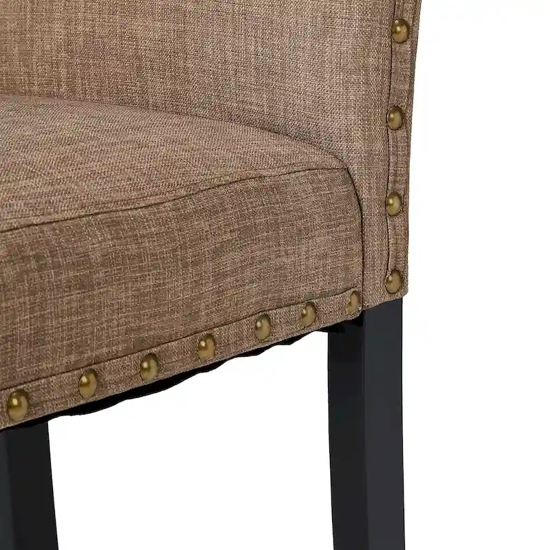 Glitzhome 38H Set of 2 High Back Linen Fabric Studded Dining Chairs with Footpads