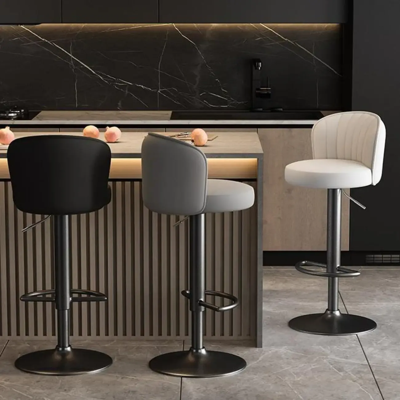 Modern Leather Adjustable Swivel Bar Stools with Back