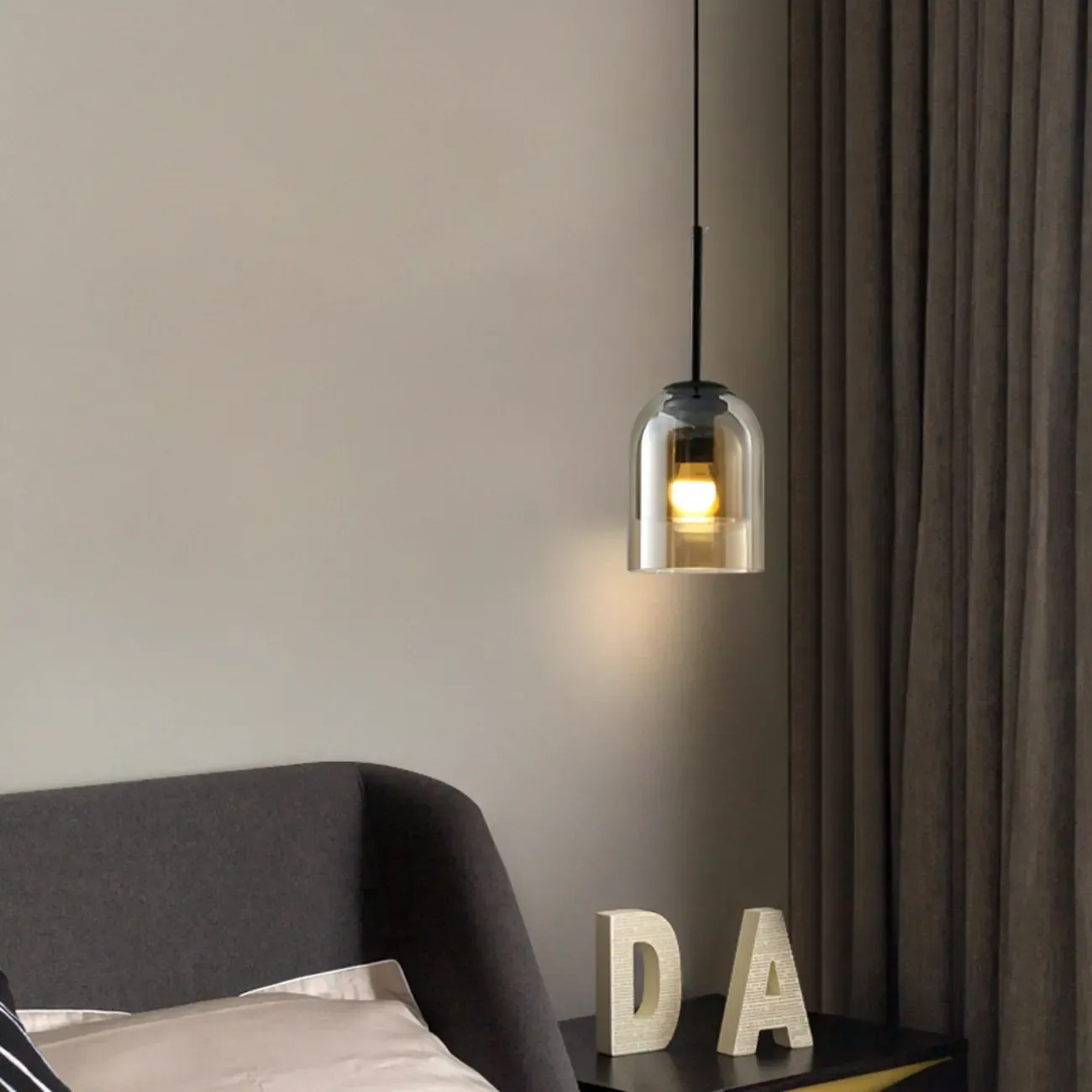 Modern Metal Gray Glass Cylinder Pendant Light