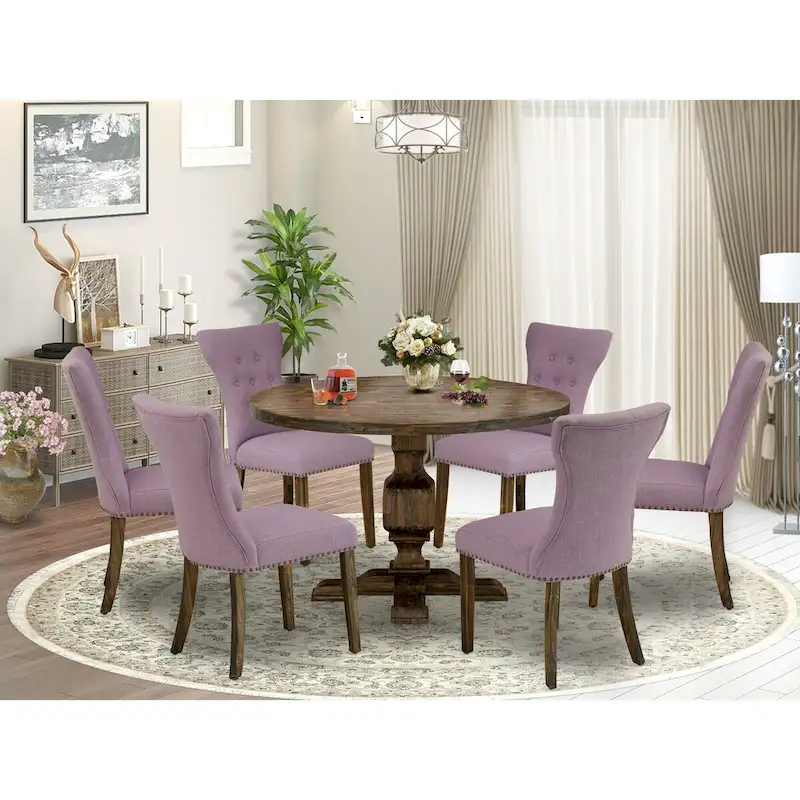 East West Furniture Dining Table Set- a Kitchen Table and Dahlia Linen Fabric Dining Chairs, Distressed Jacobean(Pieces Options)