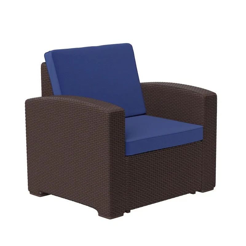 Faux Rattan Chair with All-Weather Cushion