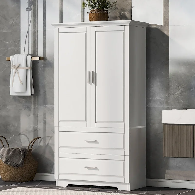 White Tall Storage Cabinet – 2 Doors & 2 Drawers, 1-Person Space