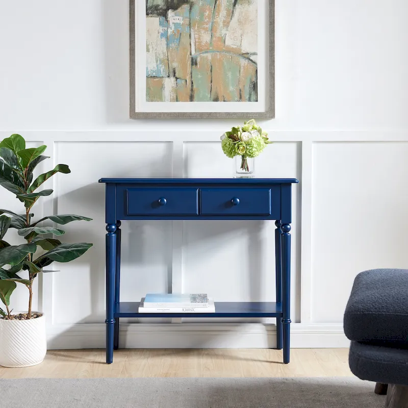 Black/Brown/Multi Narrow Hall Console Table with Drawer and Shelf