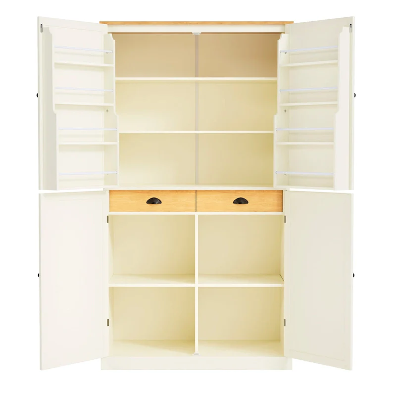 40.2x20x71.3 High Freestanding Kitchen Pantry Large Cupboard Storage Cabinet with 2 Drawers 2 Adjustable Shelves 8 Door Shelves