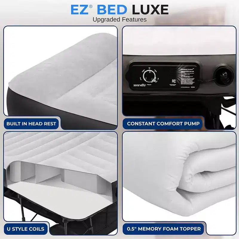 SereneLife Luxe Series EZ Bed - Twin Air Mattress with Frame - SLEZBDTW10LX