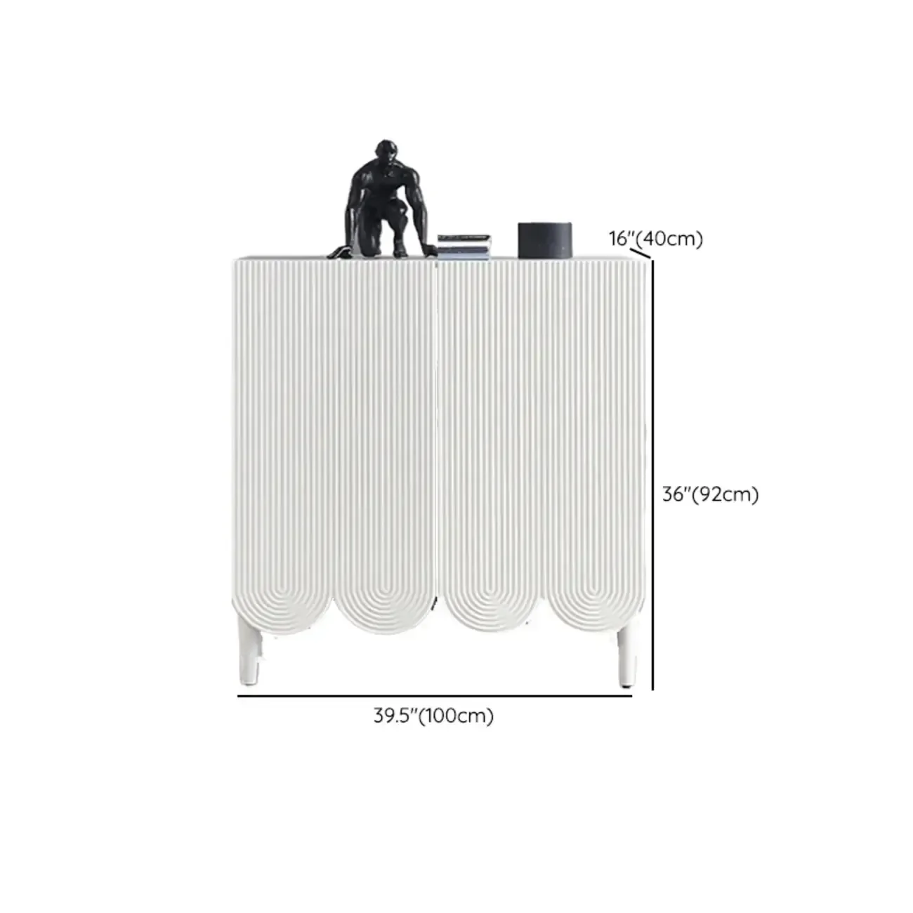 Modern White Wood Scalloped Adjustable Shelves Cabinet