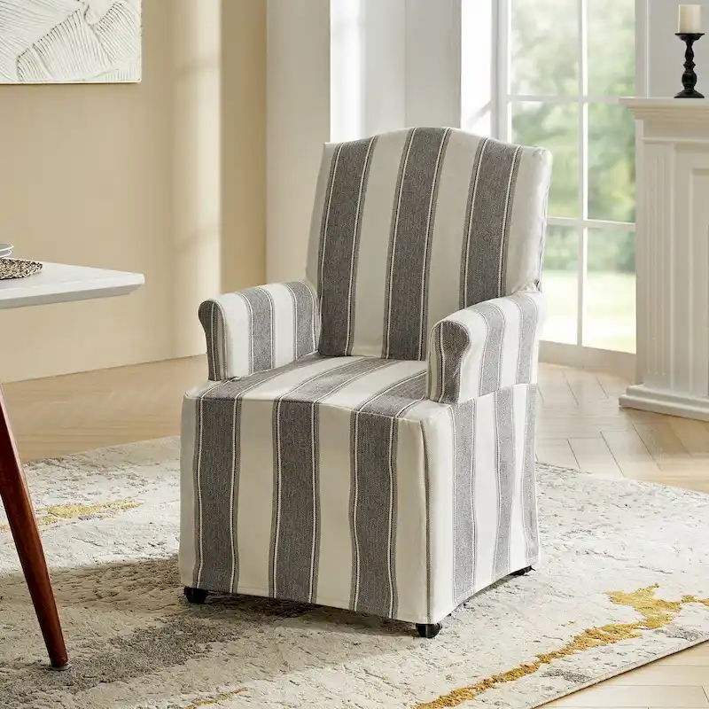 Alethea Upholstered Slipcover Arm Dining Chair with Soild Wood Legs by HULALA HOME