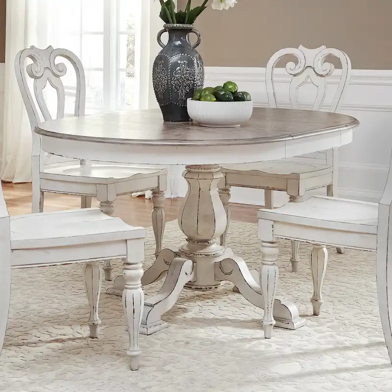Round Pedestal Dining Table with Expandable Leaves