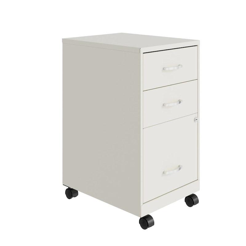 Space Solutions 18 Deep 3 Drawer Mobile Metal Cabinet, Pearl White