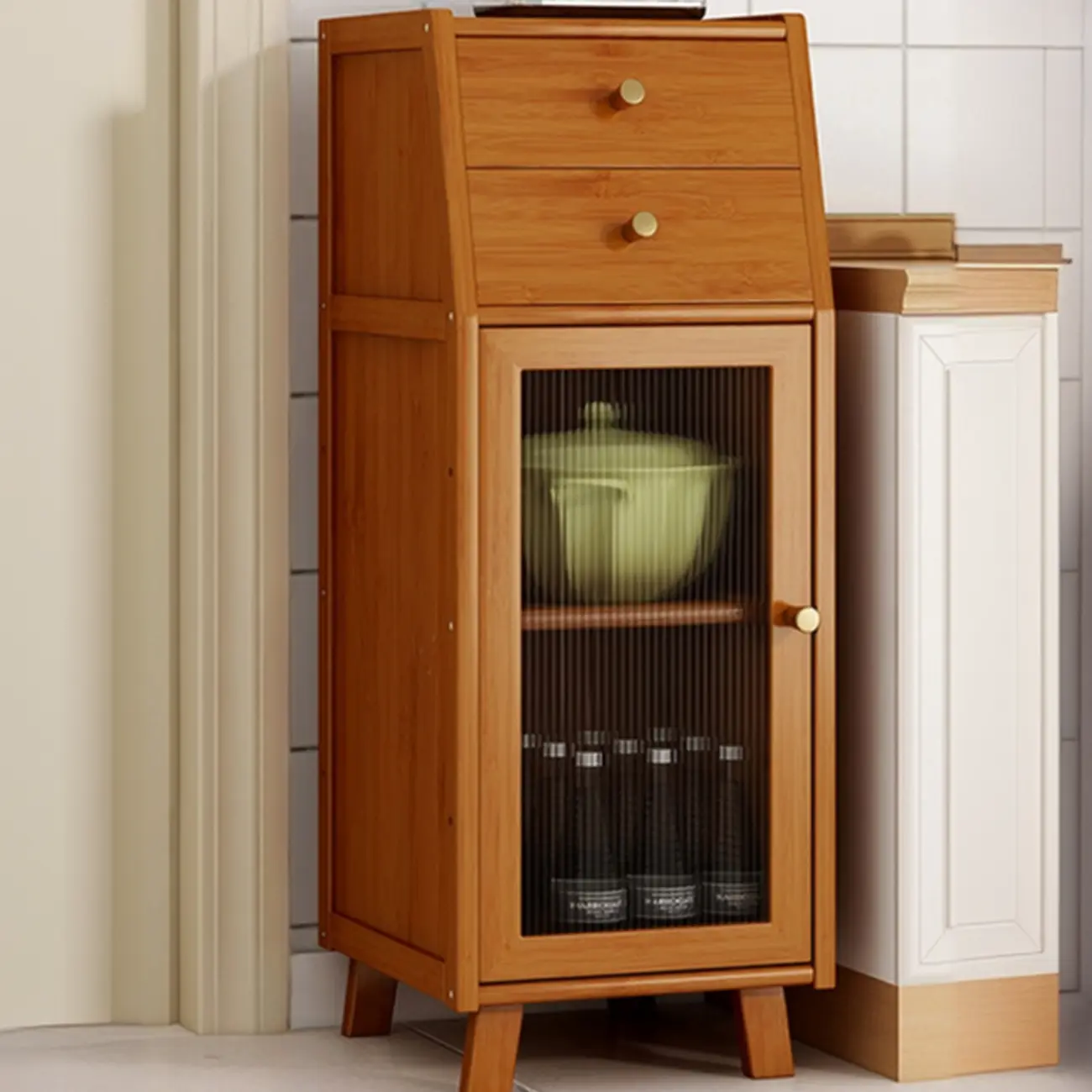 Modern Bamboo Narrow Storage Buffet Cabinet