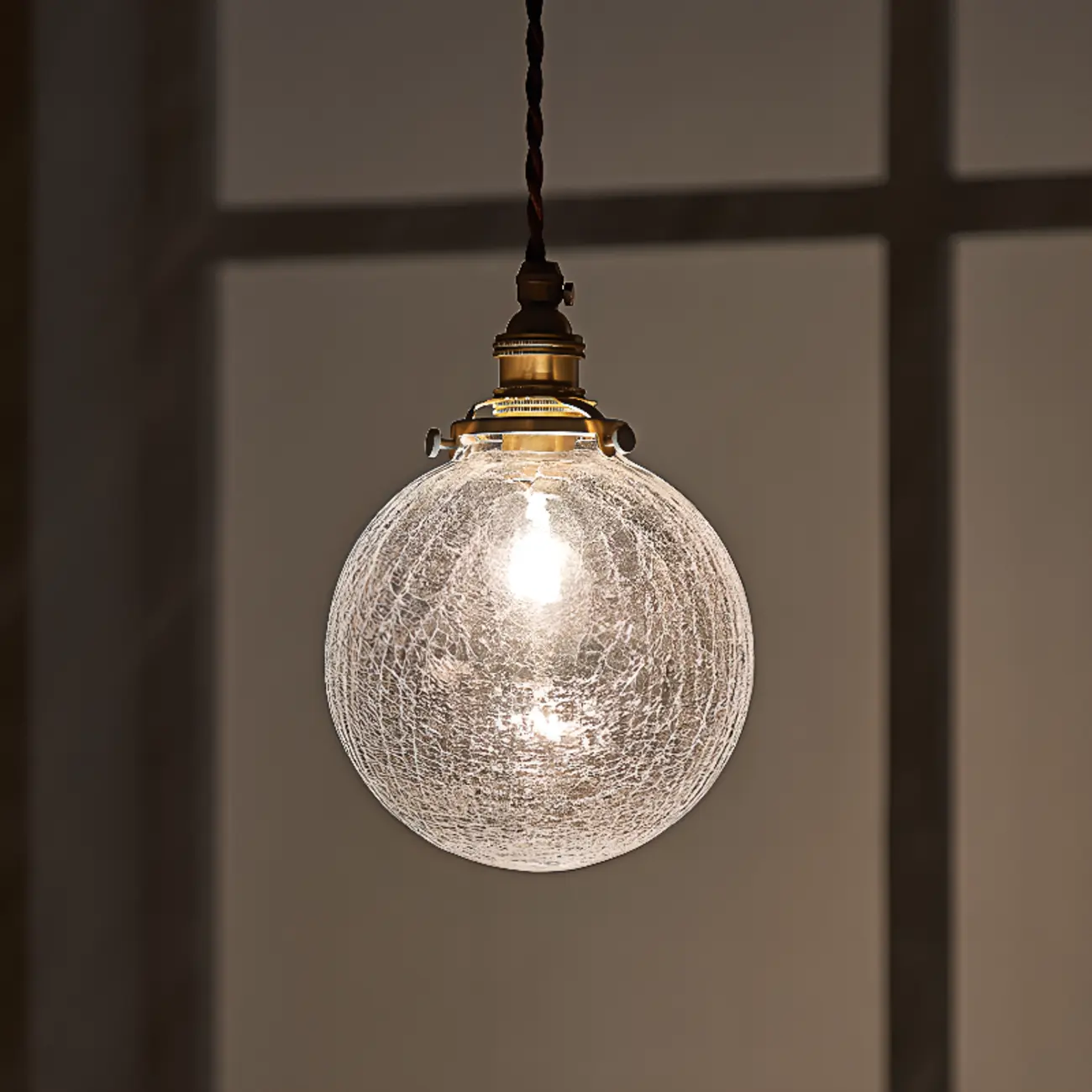 Modern Adjustable Gold Crakle Glass Globe Pendant Light