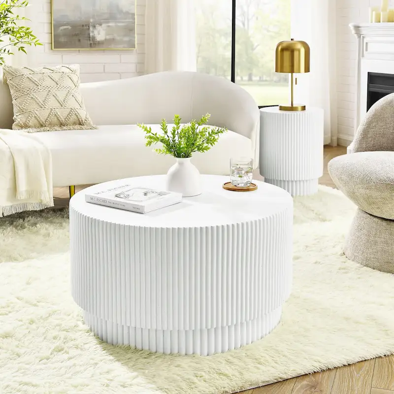 H-Barrel Coffee Table, Nordic Style, White/Black/Green, Indoor & Outdoor, 1-Person