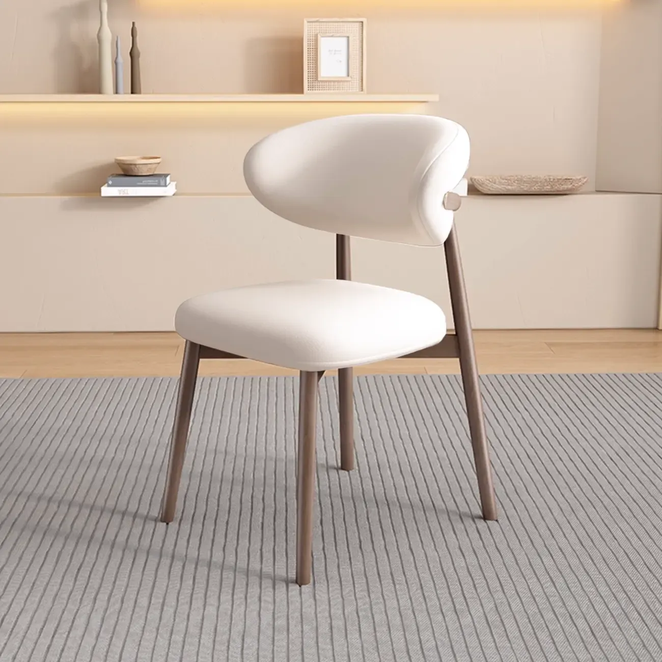 Modern Leather Wood Dining Chair Set of 2