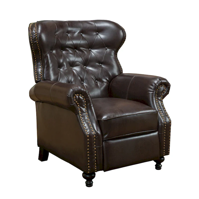 Brown Tufted Pushback Recliner with Nailhead Trim