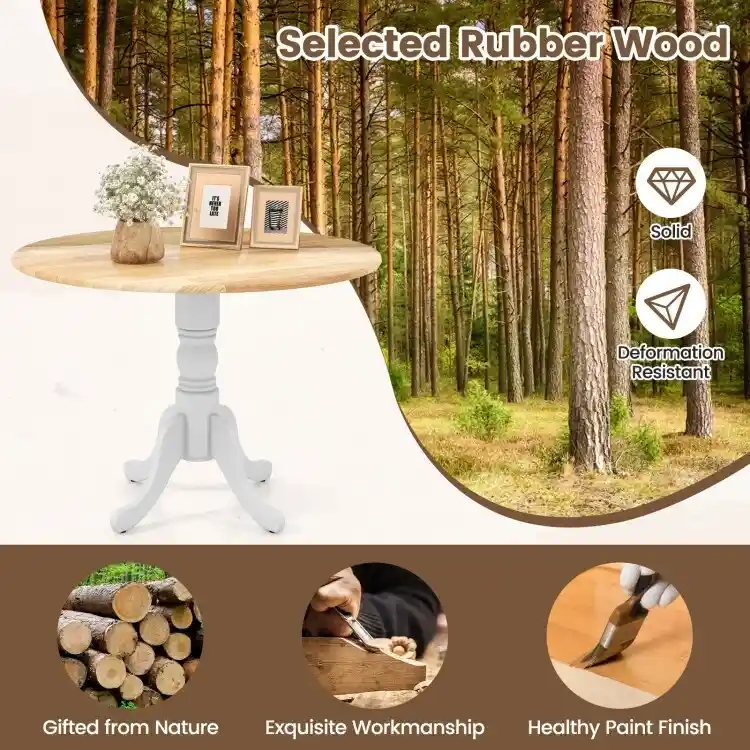 Wooden Dining Table with Round Tabletop and Curved Trestle Legs - 39.37 x 39.37 x 28.74