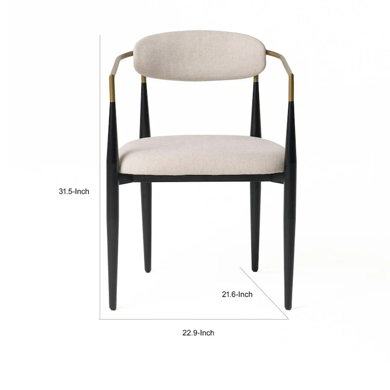 Cid Hita 23 Inch Dining Chair, Light Gray Polyester, Black Iron Legs, Gold