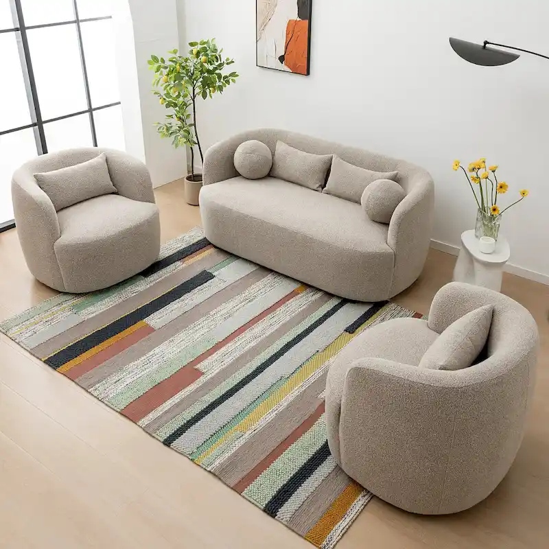 Boucle Loveseat - Natural Fabric, Mid-Century Modern, Seats 2