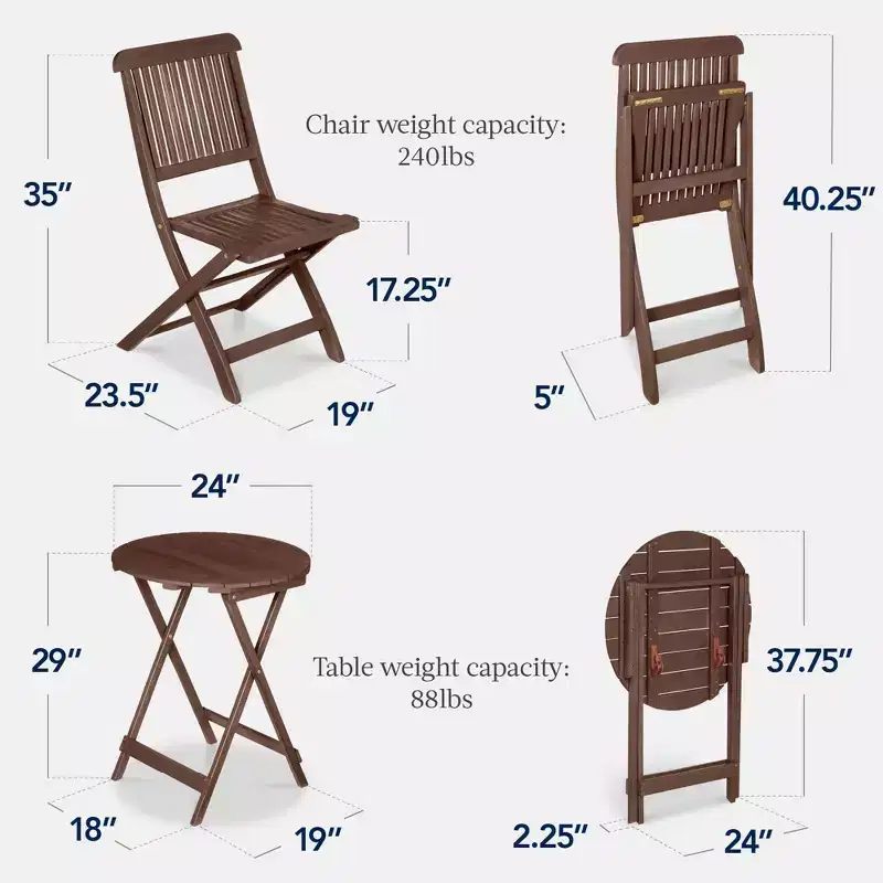 Best Choice Products 3-Piece Acacia Wood Bistro Set, Folding Patio Furniture w/ 2 Chairs, Table