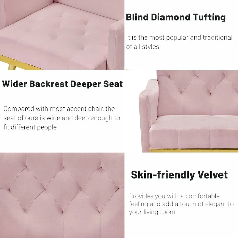 Velvet Accent Chair, Comfy Tufted Upholstered Armchair, Gold Legs - 28.7W