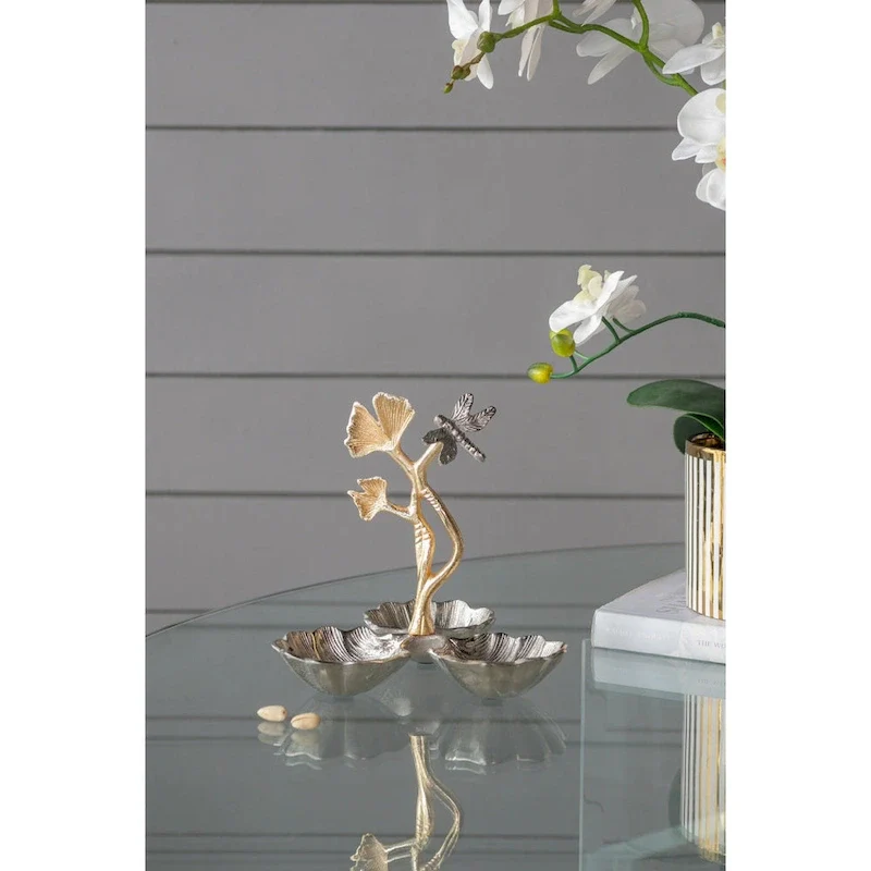 A&B Home Gingko Leaf Nut Bowl with Dragonfly Detail