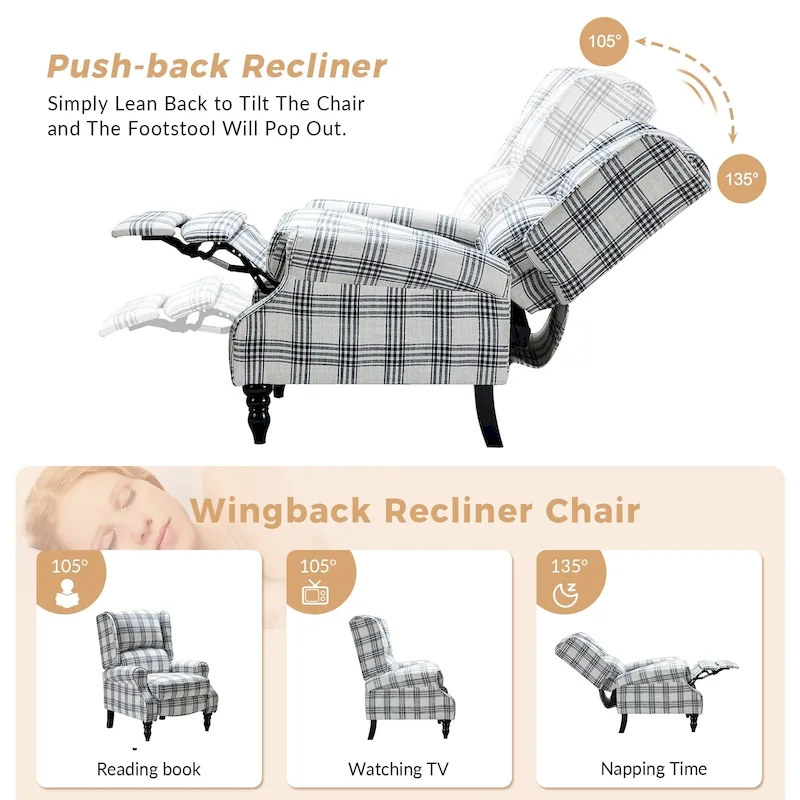 Olympus Upholstered Classic Manual Wingback Recliner with Solid Wood Legs by HULALA HOME