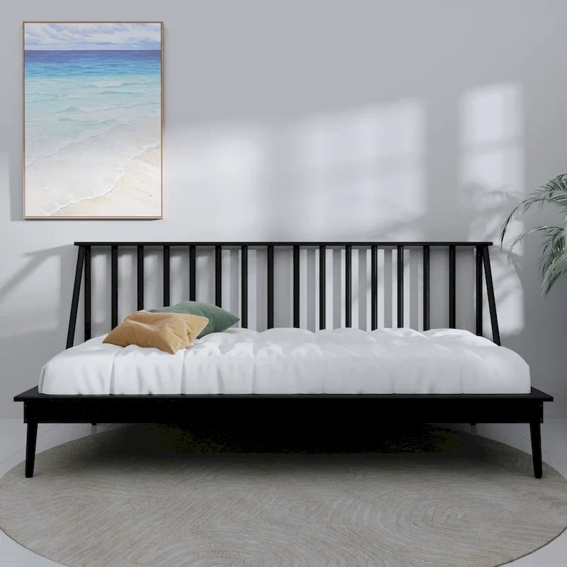 Wooden Spindle Twin Daybed – Black / White / Light Oak / Antique Grey / Walnut, Vintage Style, Single