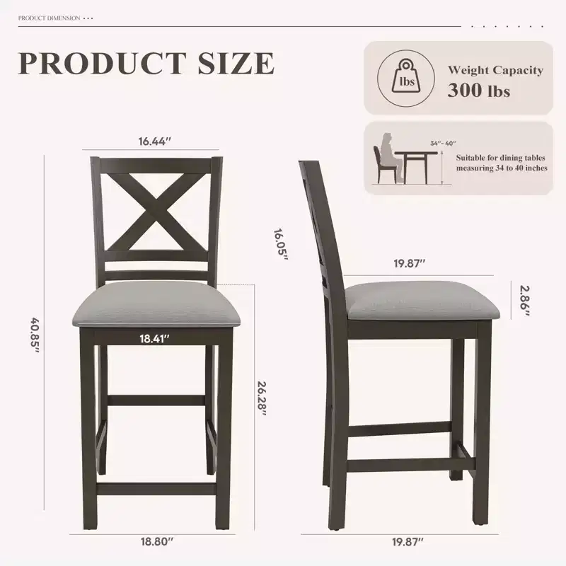 Ergonomic Bar Stools with X-Back Design, Breathable Fabric Comfortable Footrest for Dining Room, Bar, Restaurant, Caf