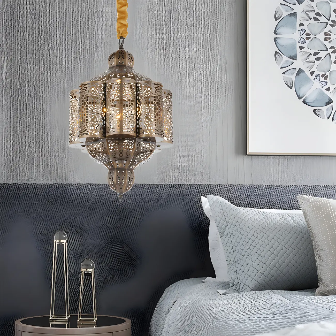 Mini Moroccan Skeleton Brass Lantern Chandelier
