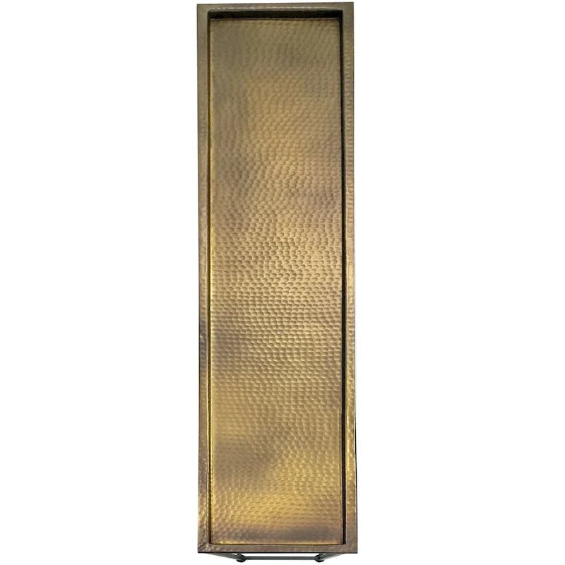 48 Inch Console Sofa Table with Hammered Antique Bronze Tray Top and Black Iron Frame