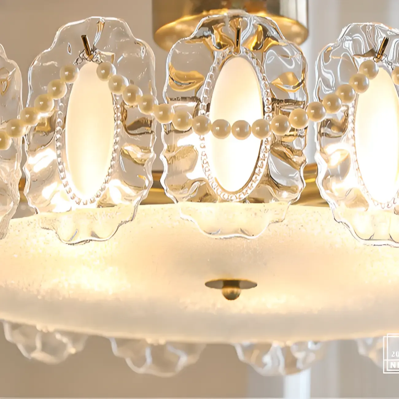 Elegant Glass Drum Shape Golden Semi Flush Light