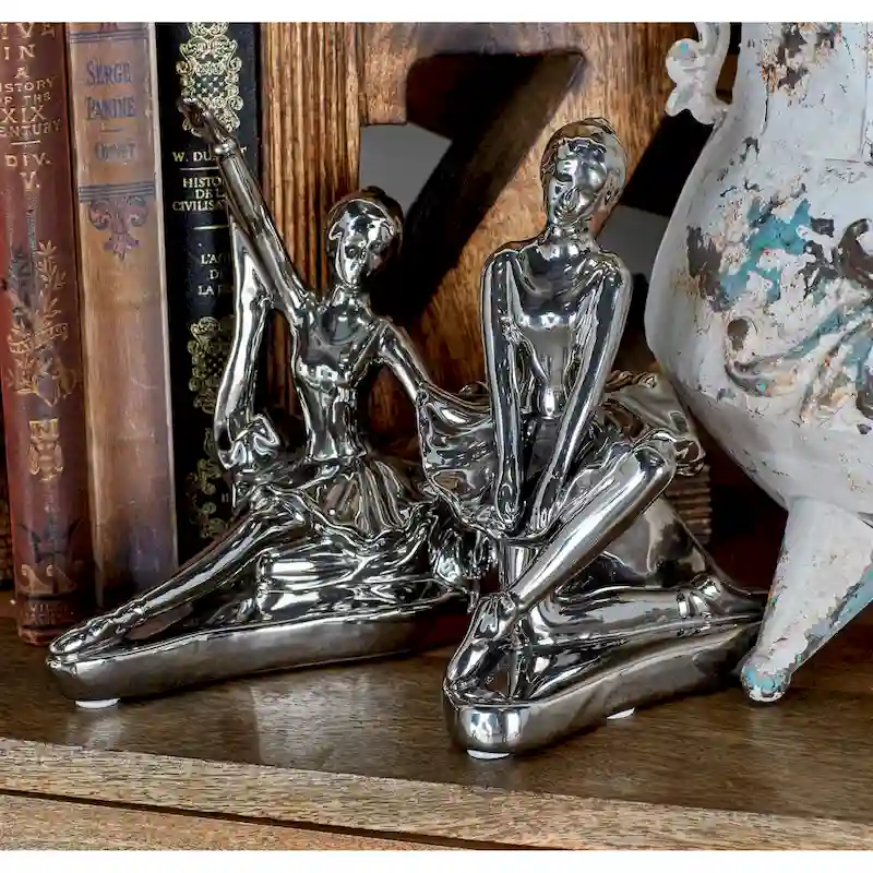 Silver Porcelain Glam Sculpture People (Set of 2)