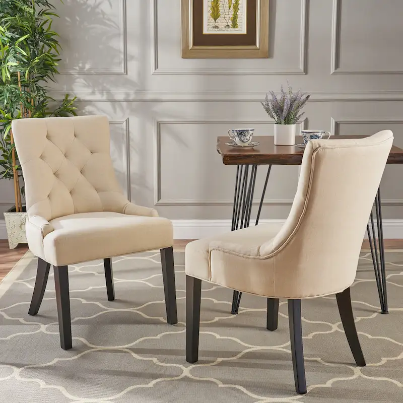 Set of 2 Fabric Upholstered Dining Chair with Tapered Legs