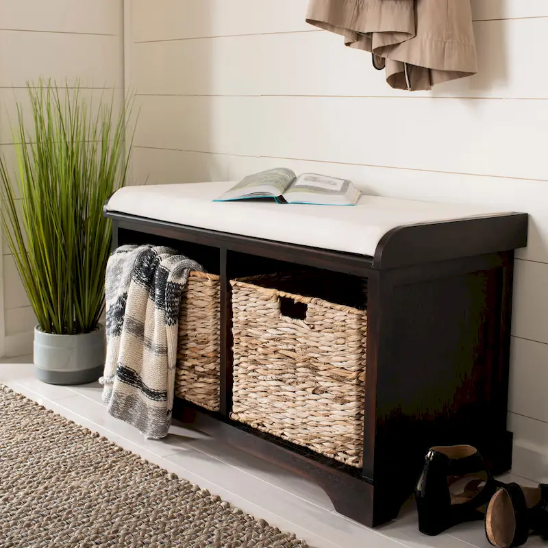 Euphemia Brown Woven Storage Basket Bench - 34Wx16Dx20H