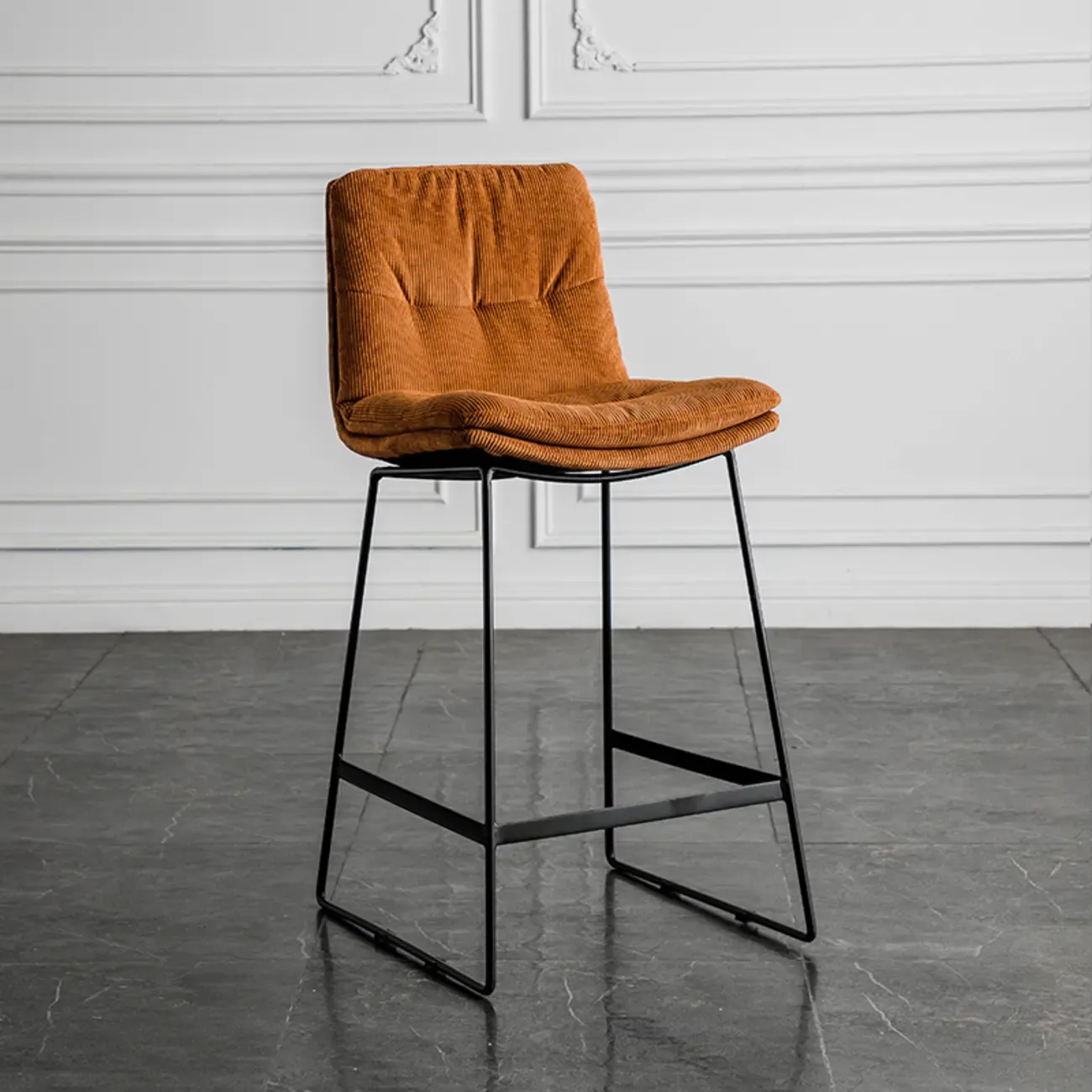 Modern Upholstered Low Back Metal Sled Bar Stools