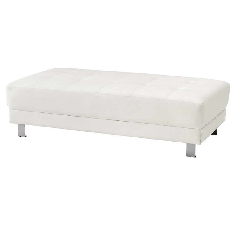 57-Inch Tufted Ottoman with Faux Leather Upholstery - White