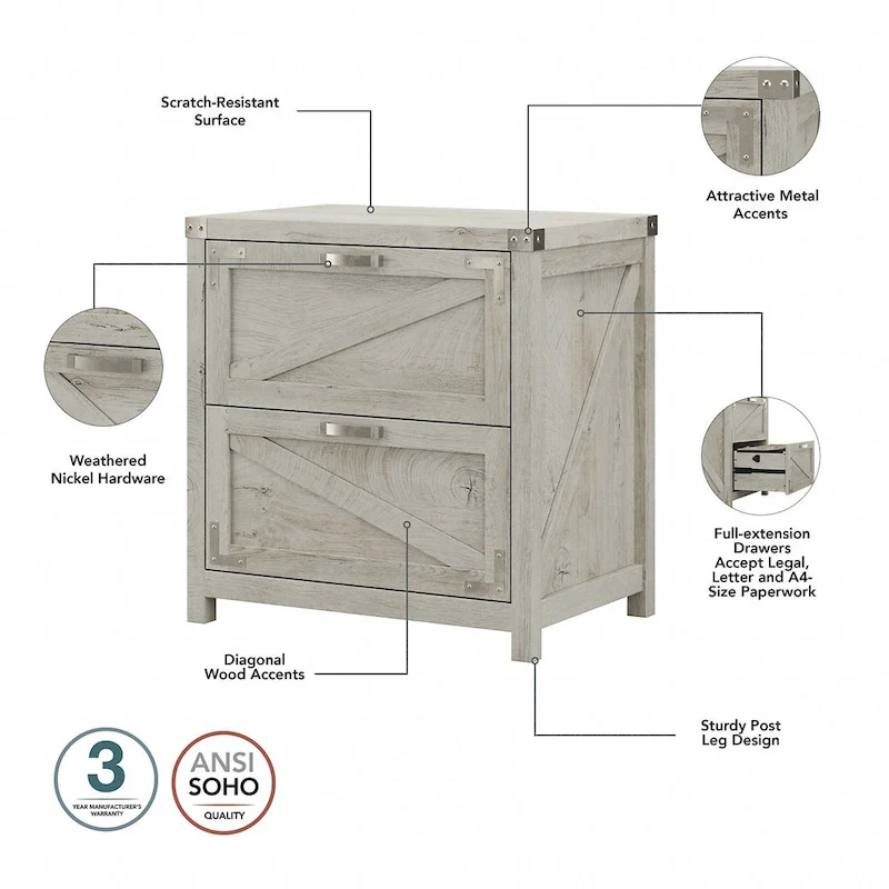 Knoxville 60W L-Desk with File Cabinet and Bookcase by