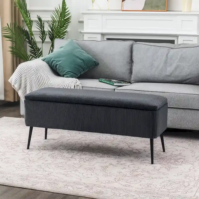 Adeco Upholstered Velvet Storage Bench 44 Inches Bed End Bench