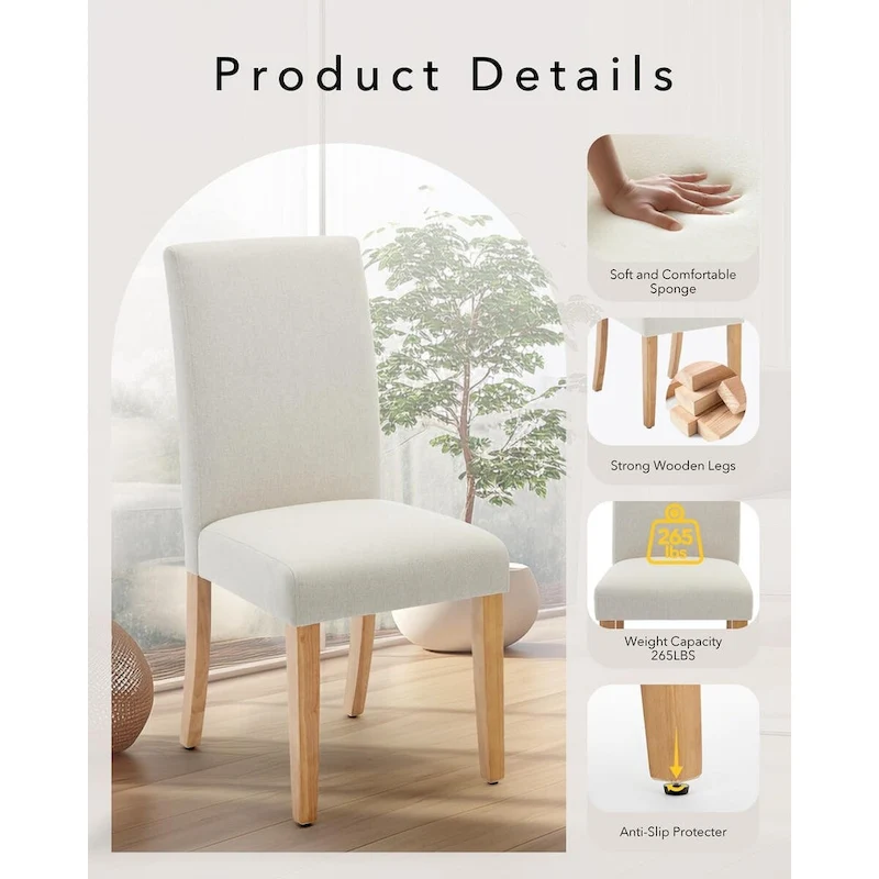 Modern Fabric Dining Chair Set of 4, Upholstered Kitchen Chair with Curved Backrest Wood Legs