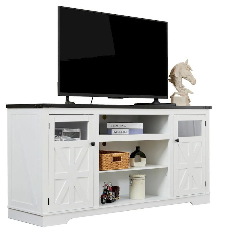 Black/White Farmhouse TV Stand, Fits 75