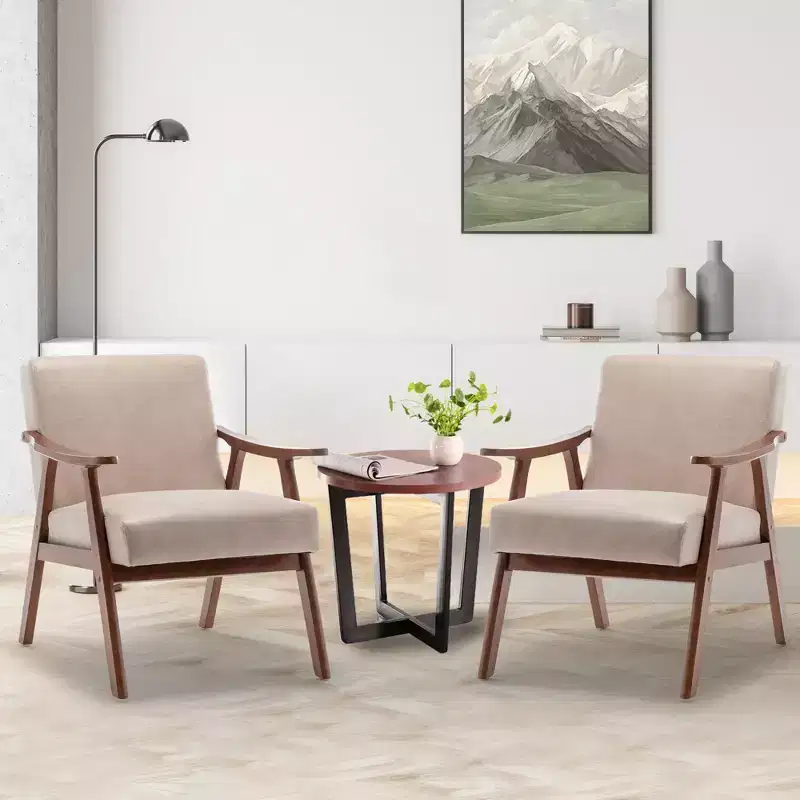 Mid-Century Accent Chair, Solid Wood Lounge Chair with Extra-Thick Backrest, Wingback Chairs
