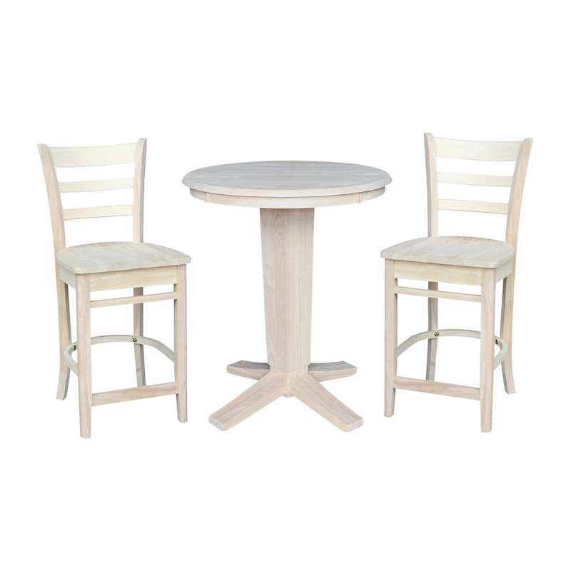 30 in Solid Wood Round Top Counter Height Dining Table with 2 Stools