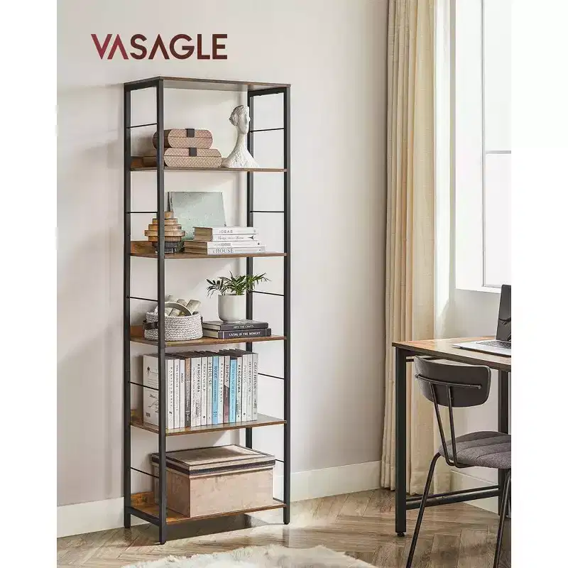 VASAGLE 6-Tier Bookshelf, Bookcase, 11.8 x 23.6 x 70.1 Inches, Shelving Unit, with Back Panels, Industrial Style Study, Rustic Brown and Black