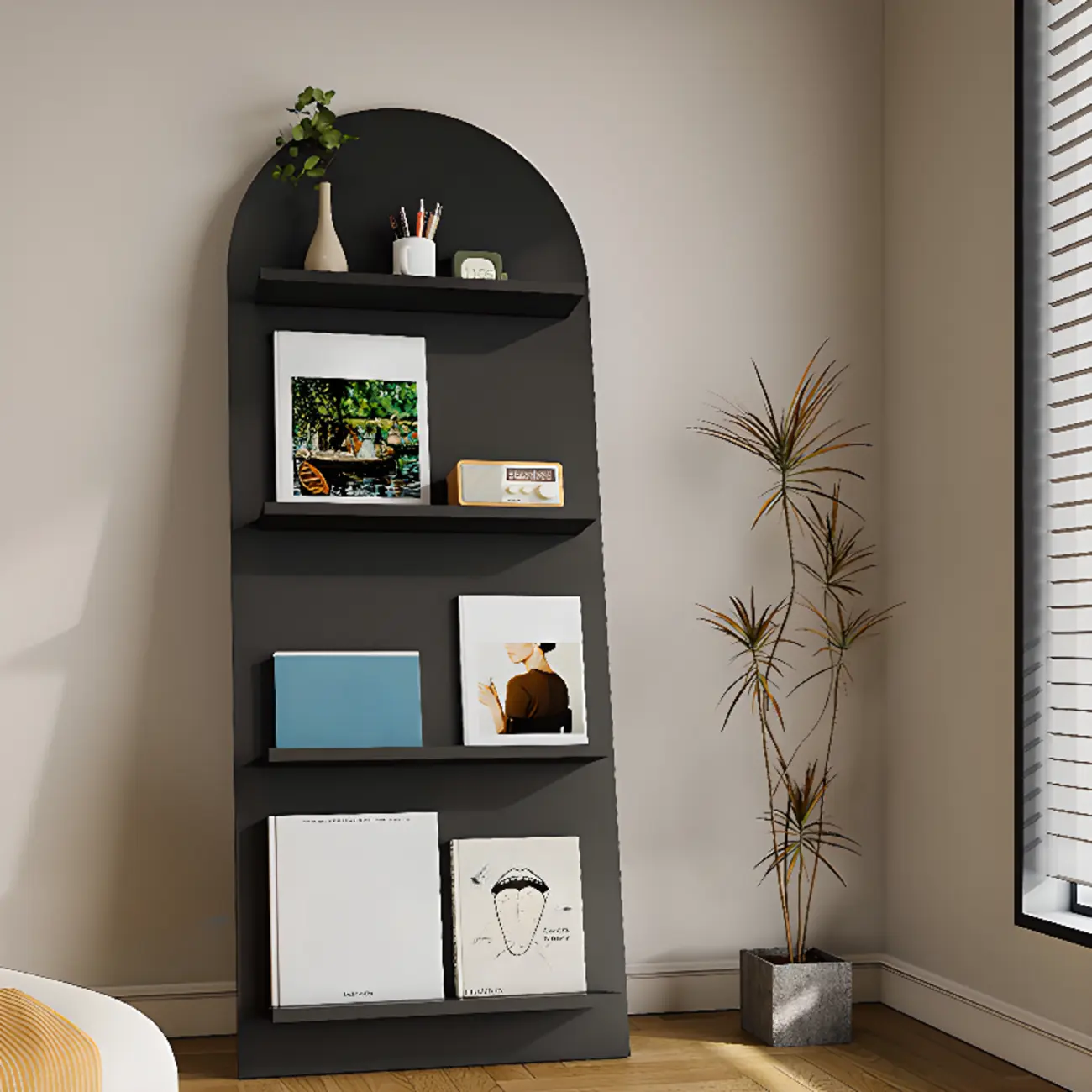 Scandinavian Solid Wood 4-Tier Ladder Bookcase