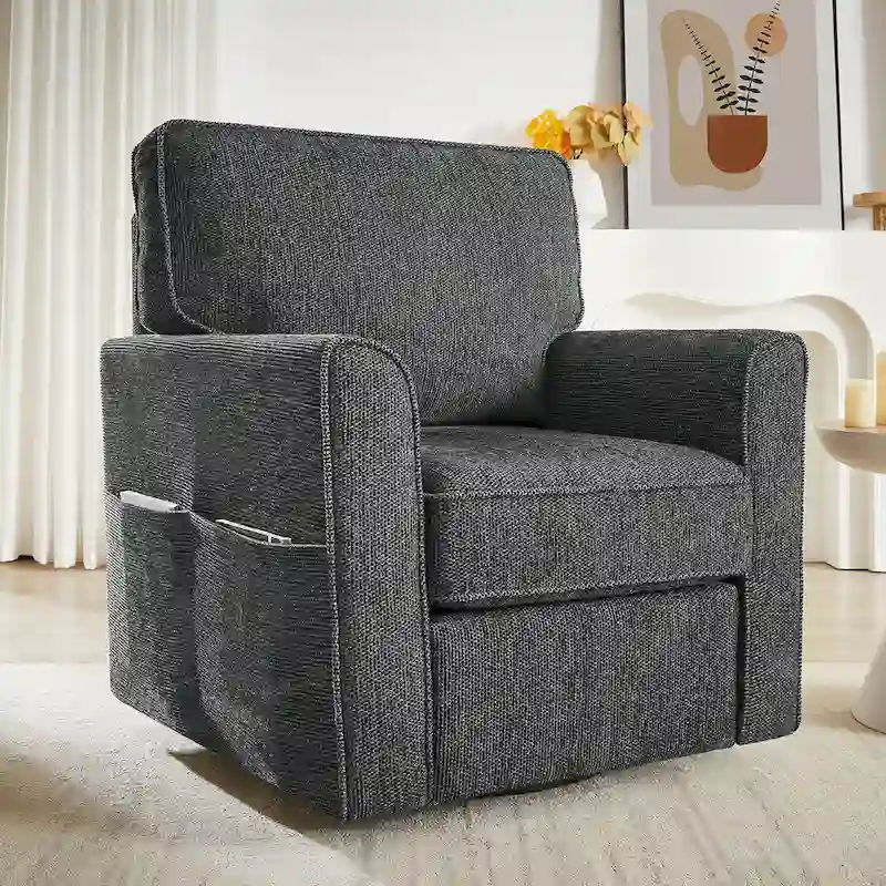 Accent Barrel Chair with Side Pockets360 Swivel Office Chair Chenille Armchair for Office