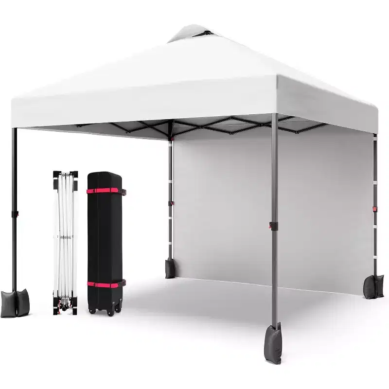Acekool 10x10 Pop Up Canopy, Outdoor Canopy Tent with Removable Sidewall, Vented Roof, Wheeled Bag for Camping, Picnic, Beach, Black