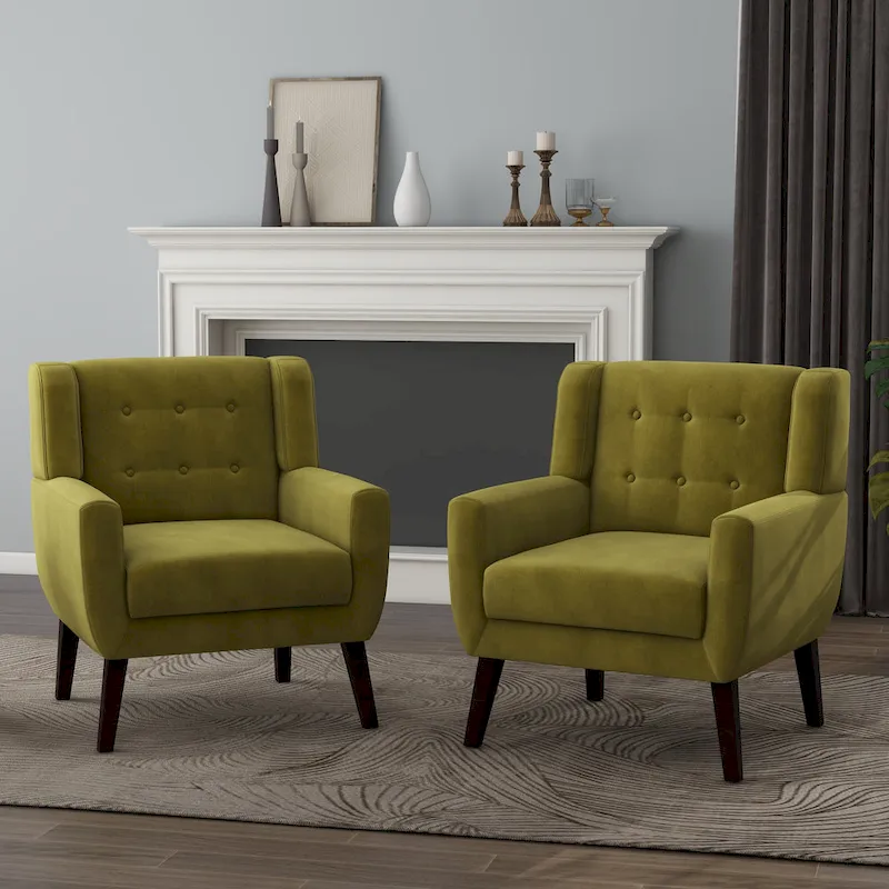 Velvet Upholstered Armchair Tufted Accent Chairs Set of 2