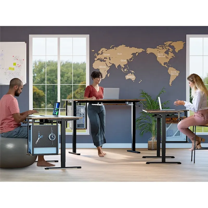 57 inch Electric Standing Desk Adjustable Height L Shaped Desk with Keyboard Tray and Host Shelf