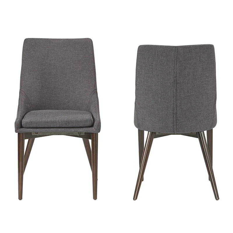 Mid-Century Barrel-Back Linen Dining Chairs with Tapered Legs – Dark Grey / Grey / White