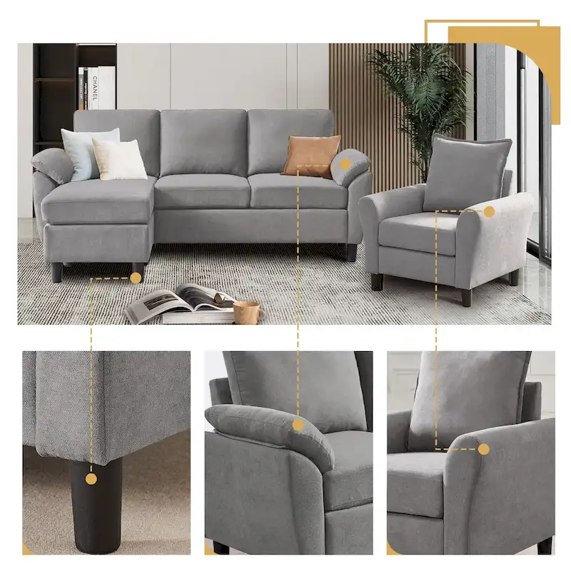 3-Piece Living Room Sectional Sofa Set with Chair and Ottoman